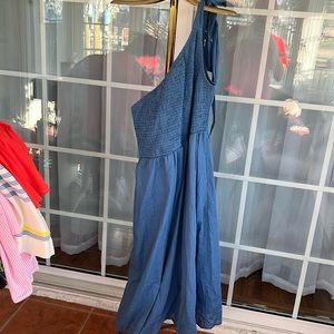 Blue, One shoulder midi